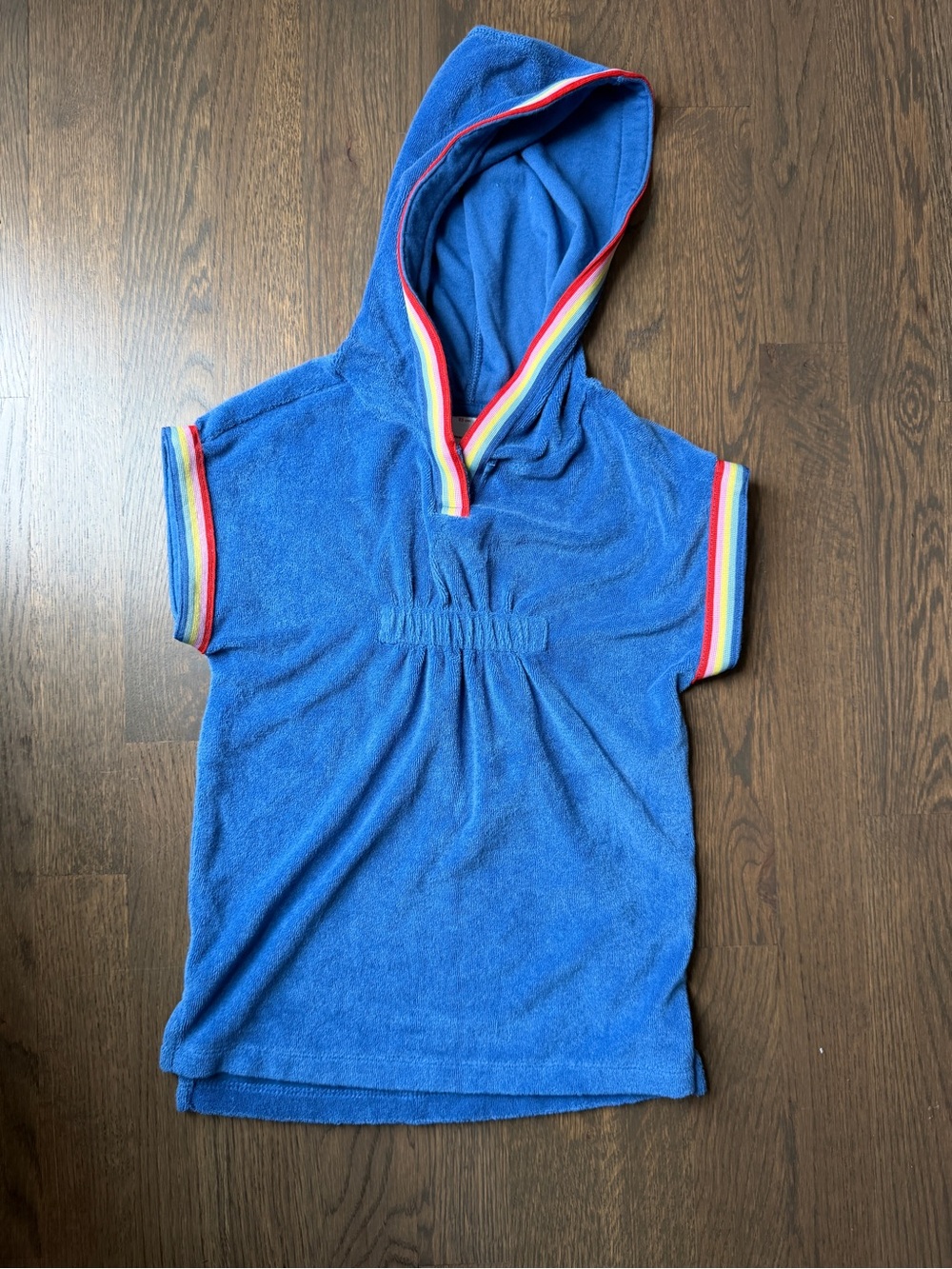 Hanna Anderson Blue Kids' Hooded Terry cover up with Rainbow Trim